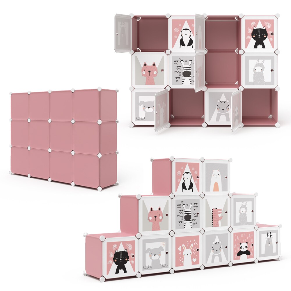 Vicco Kleiderschrank Andy Kinder rosa modular 12 Fächer Kleiderstange Steckregal