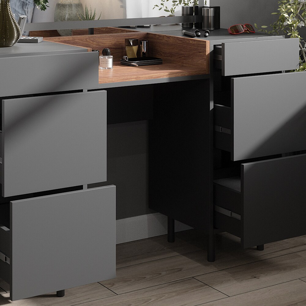 Vicco Schminktisch Anika 120 x 80 cm mit LED-Spiegel, Anthrazit-Walnussbraun, Schlafzimmer