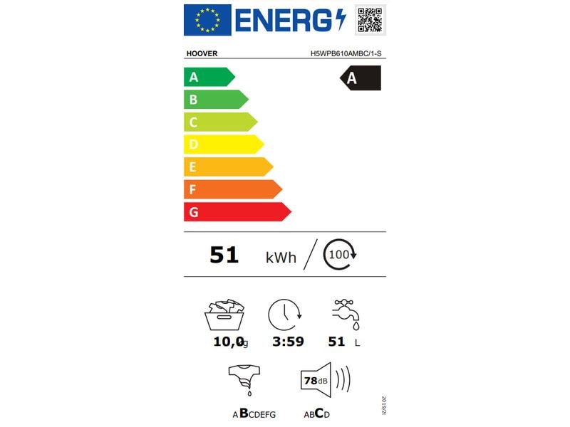 Hoover Waschmaschine H5WPB610AMBC/1-S Links Frontlader mit 10 kg Ladekapazität