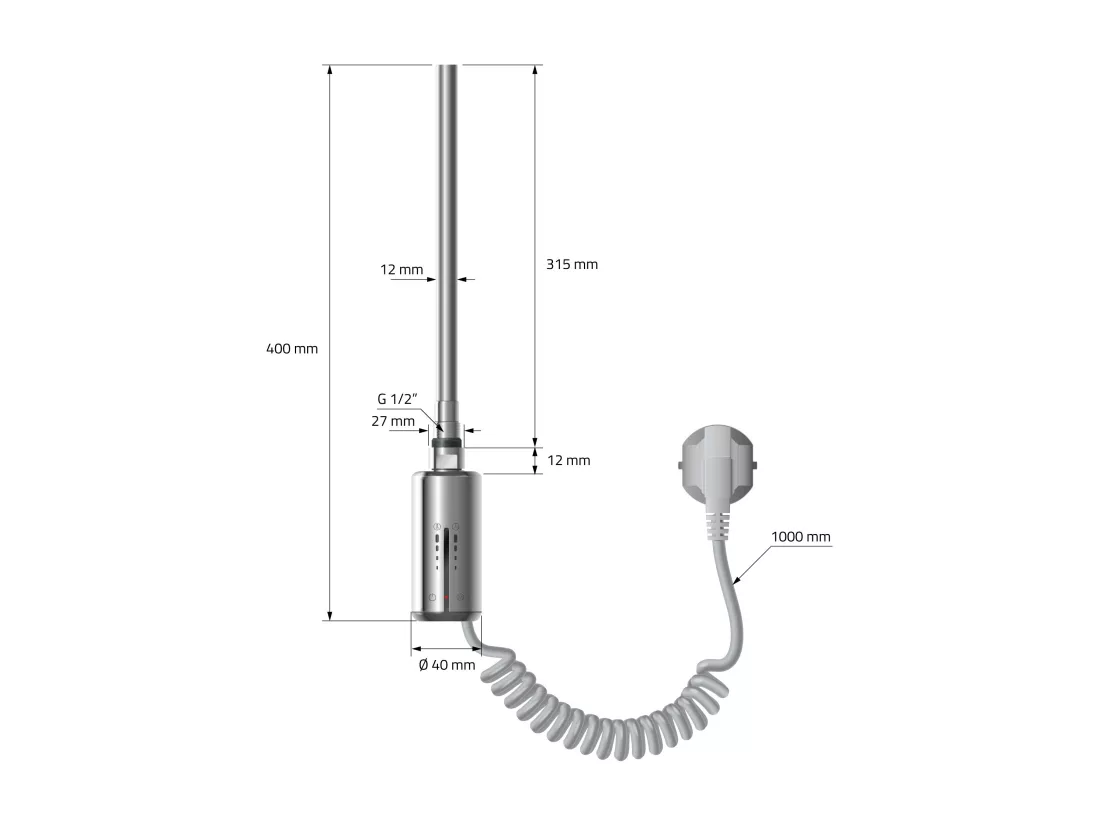 LuxeBath Radiateur Électrique Chrome Courbé 400x800 mm + Résistance 300W et Thermostat Commande Tactile