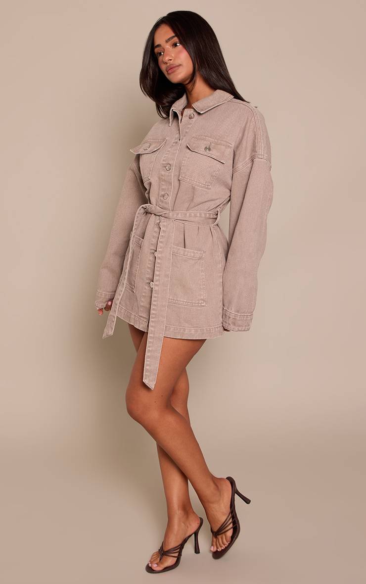 Champignon Robe En Denim Petite À Poches Utilitaires Et Ceinture À Nouer À La Taille