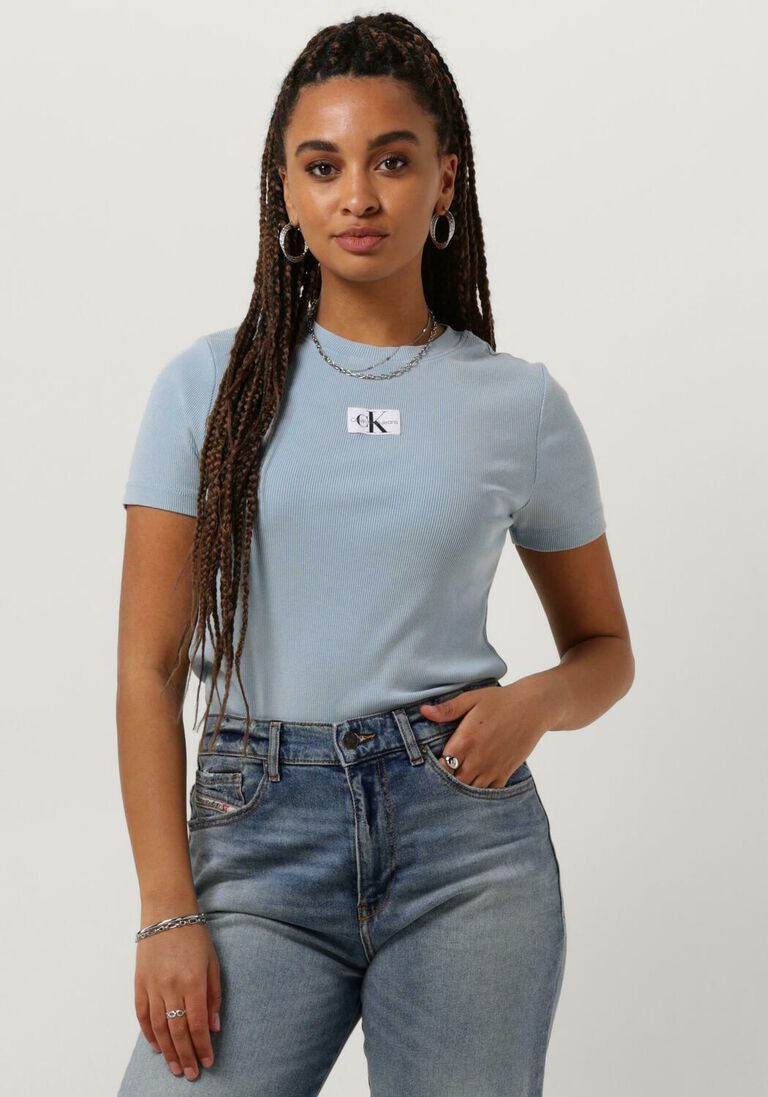 CALVIN KLEIN lichtblauwe calvin klein t-shirt label washed rib slim tee