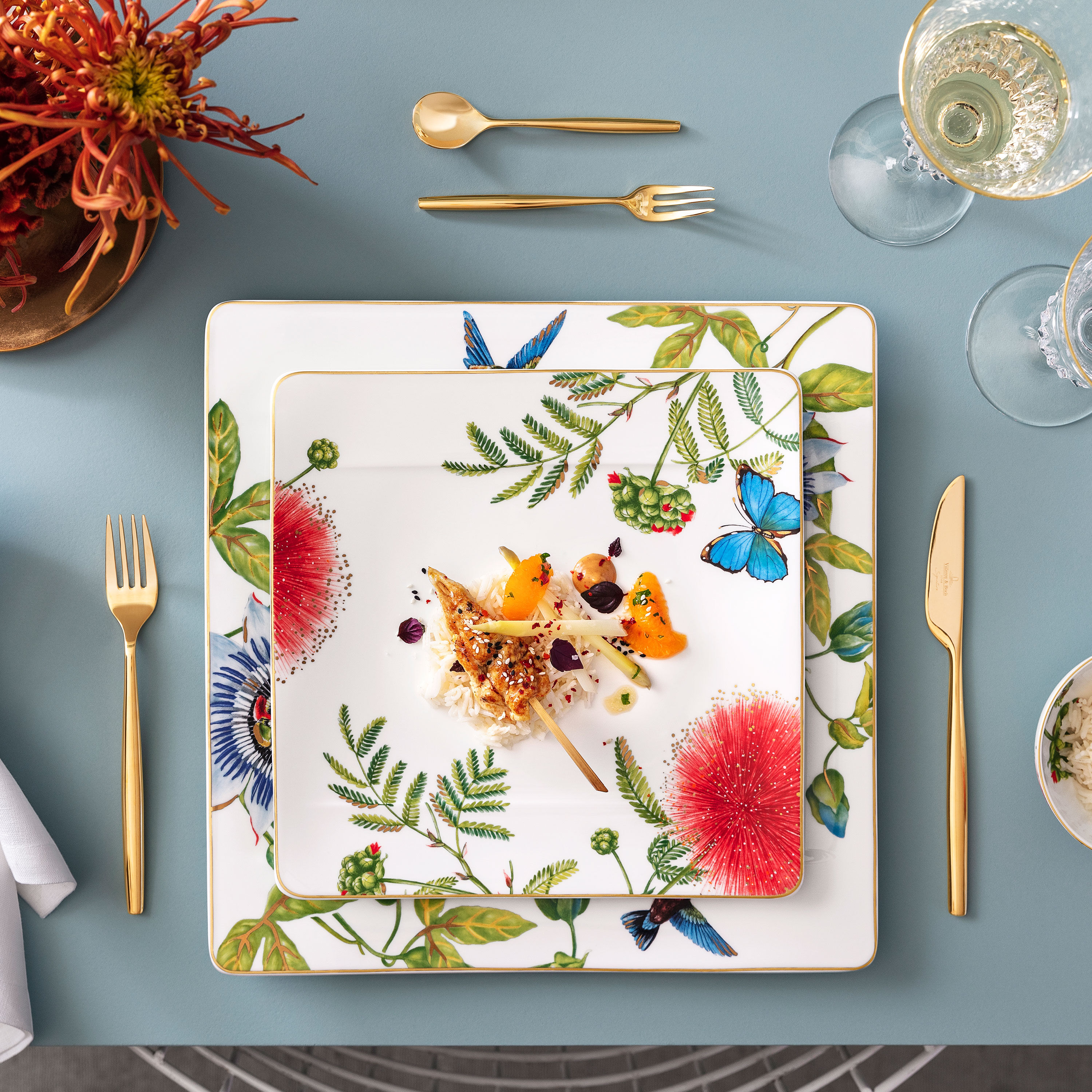 Amazonia Buffet plate Multi-colored, 13.8'' x 13.8'', Premium Bone Porcelain