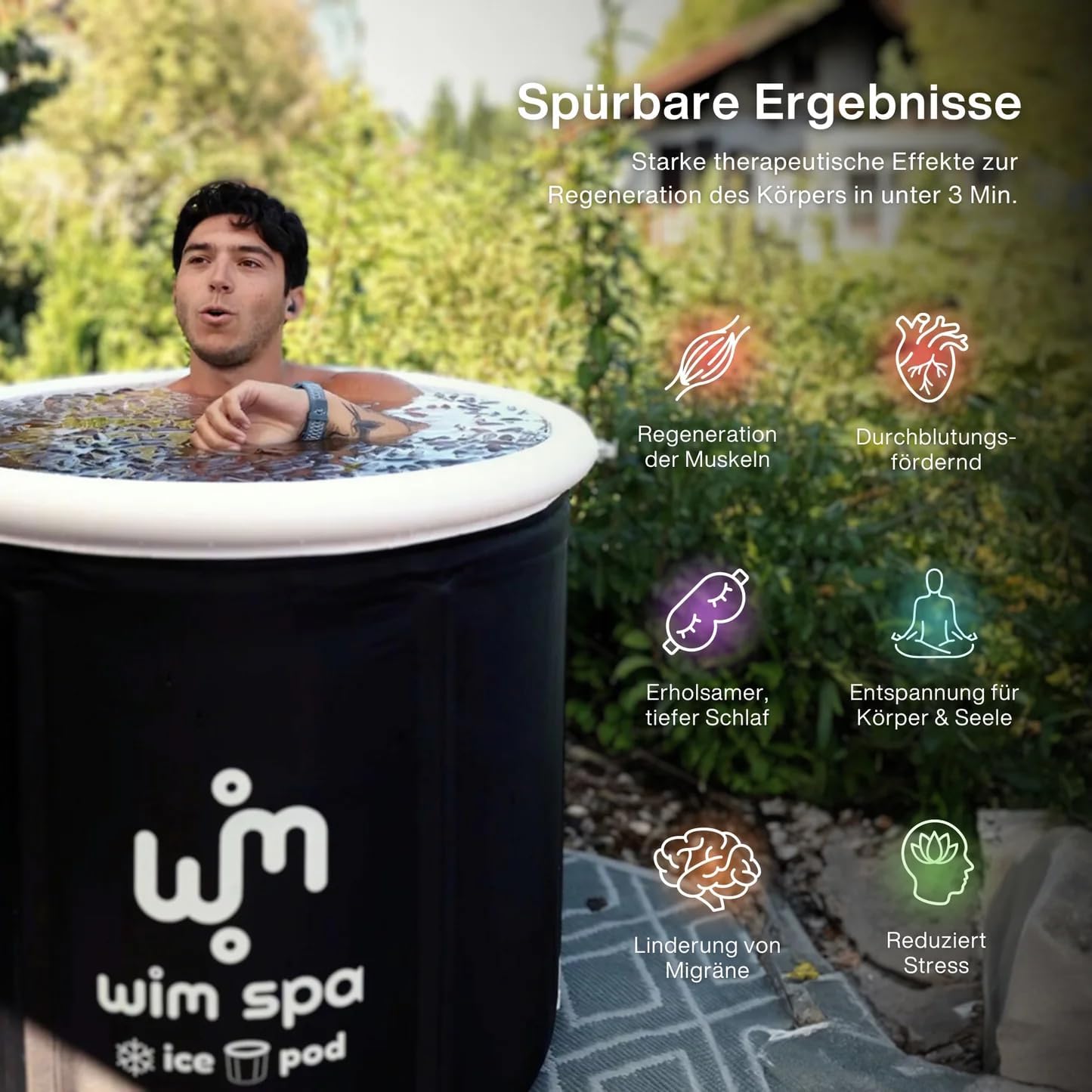 Ice Pod Pro (90×75 cm) [Das Original seit 2015] Faltbares, isoliertes Eisbad mit ThermoDome, Abdeckung, Thermometer, eBook UVM. – Mobile Kältetherapie Badewanne für Outdoor & Indoor