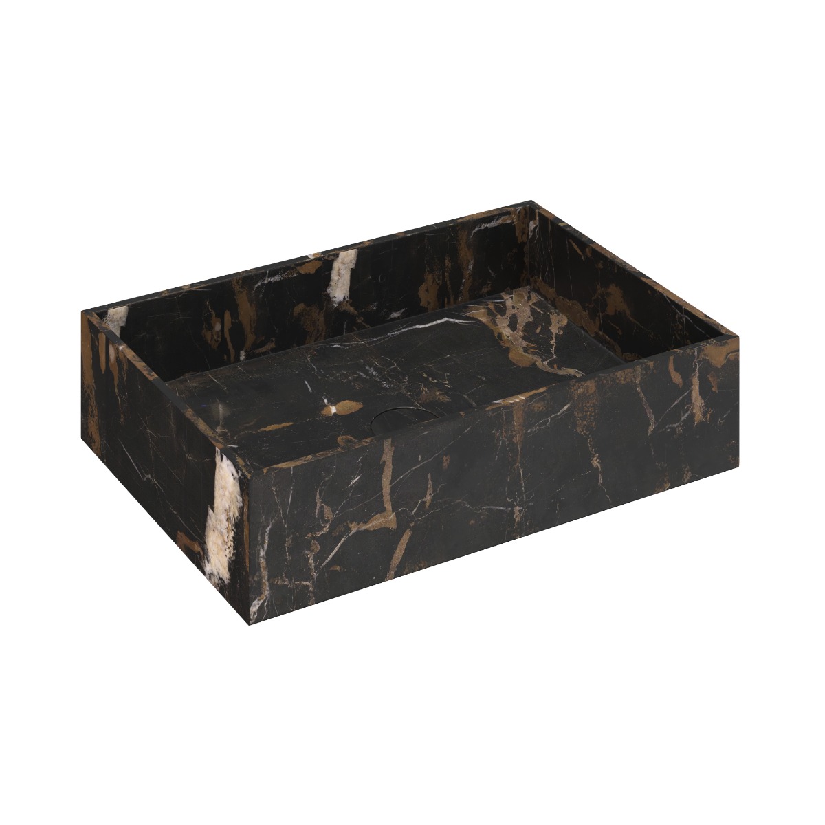 Fontana Portoro Gold marmer mat zwart wastafelmeubel 100cm met toppaneel en rechthoekige waskom