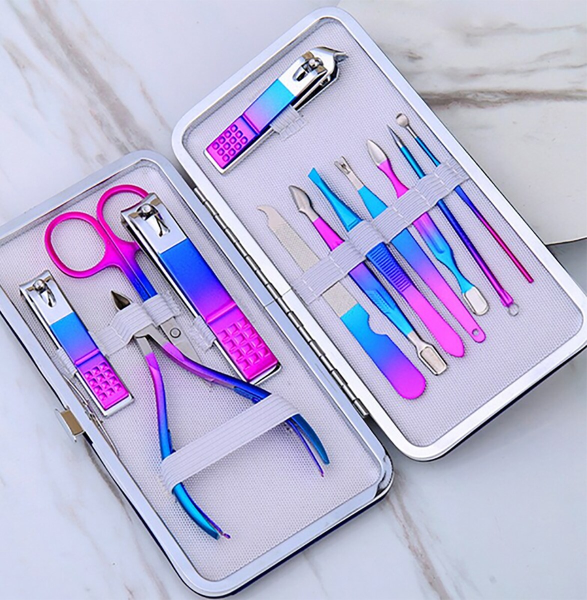 TPFBeauty Maniküre- & Pediküre-Set 12-teilig aus Kunstleder - Schwarz