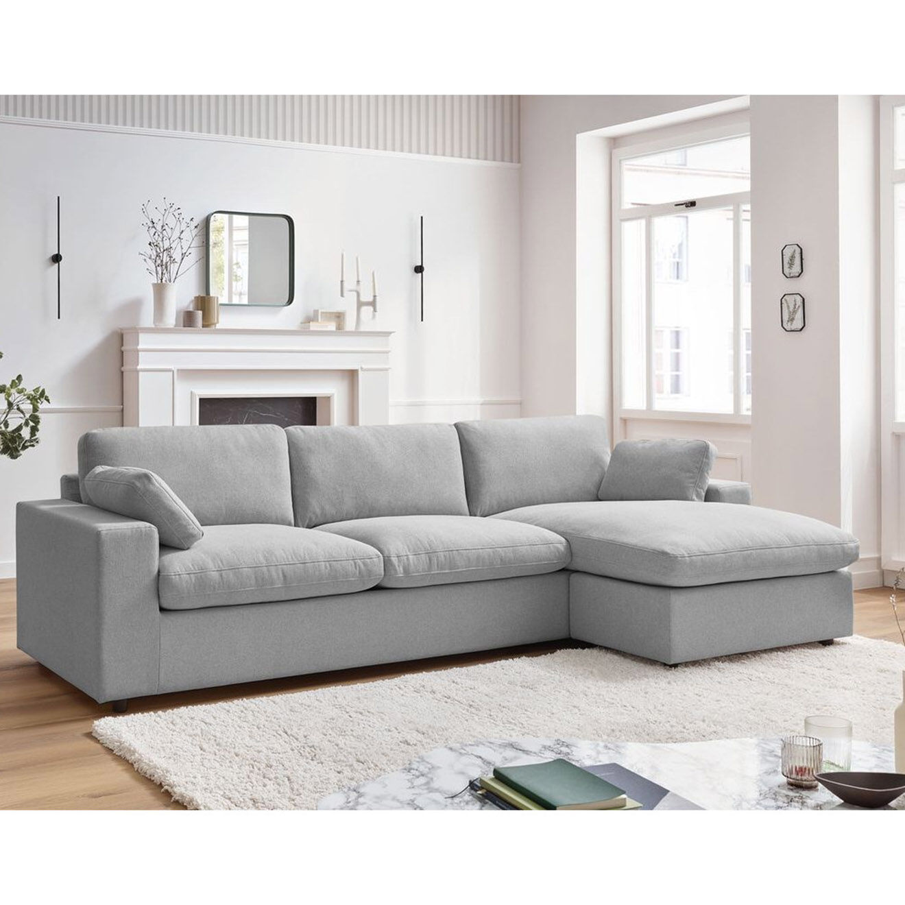 Bobochic Canapé d'angle fixe réversible belair gris clair - 280x139 cm
