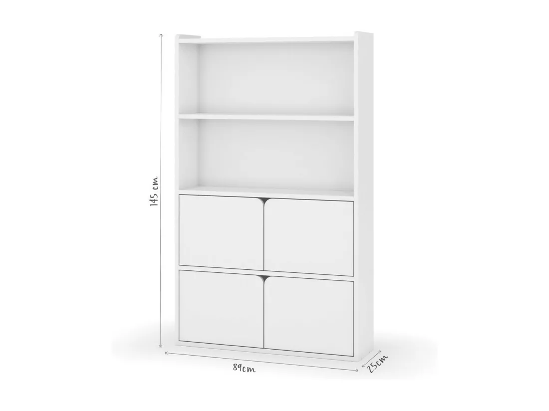 Bibliothèque étagère 4 portes bois massif blanc SIDNEY