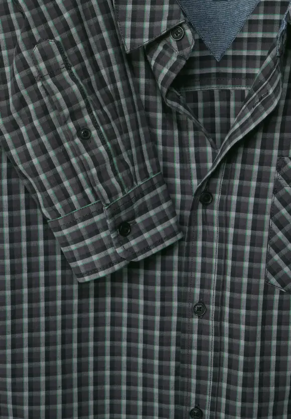 Popeline Hemd mit Karomuster - dark green