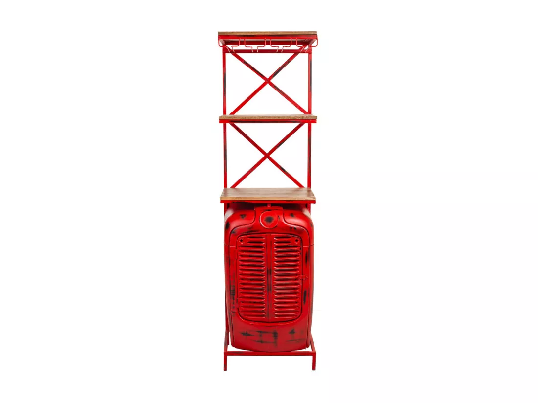 Casier à bouteilles en bois et métal rouge 84x40x185h