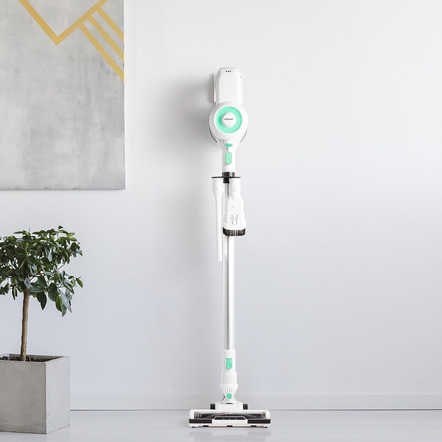 Akku Staubsauger - Beutellos - 36 Min Laufzeit - Kabellos und inkl. Wandhalterung - Mit Breiter LED-Elektrobürste, HEPA-Filter und Bürstenlosem Motor - Für alle Bodenarten