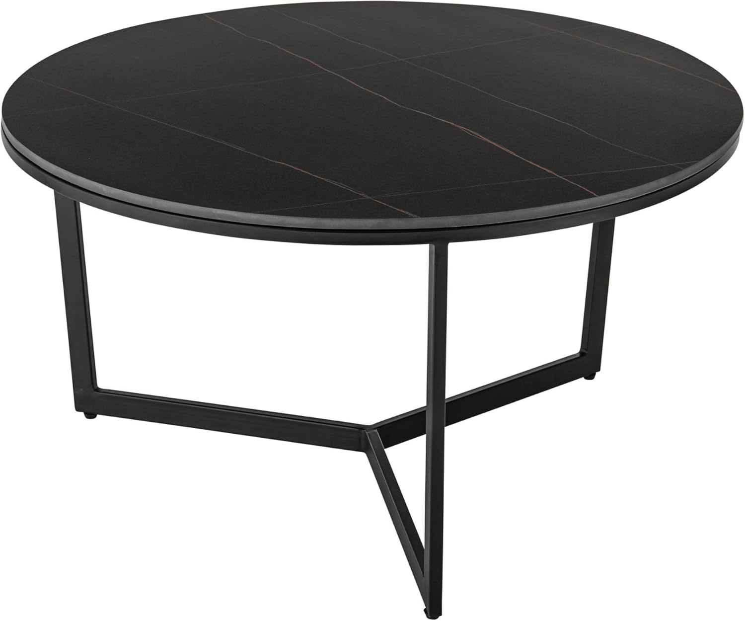 Stella Trading Couchtisch rund, Schwarz - Moderner Wohnzimmertisch mit Keramikplatte und Metallgestell - 90 x 45 x 90 cm (B/H/T)