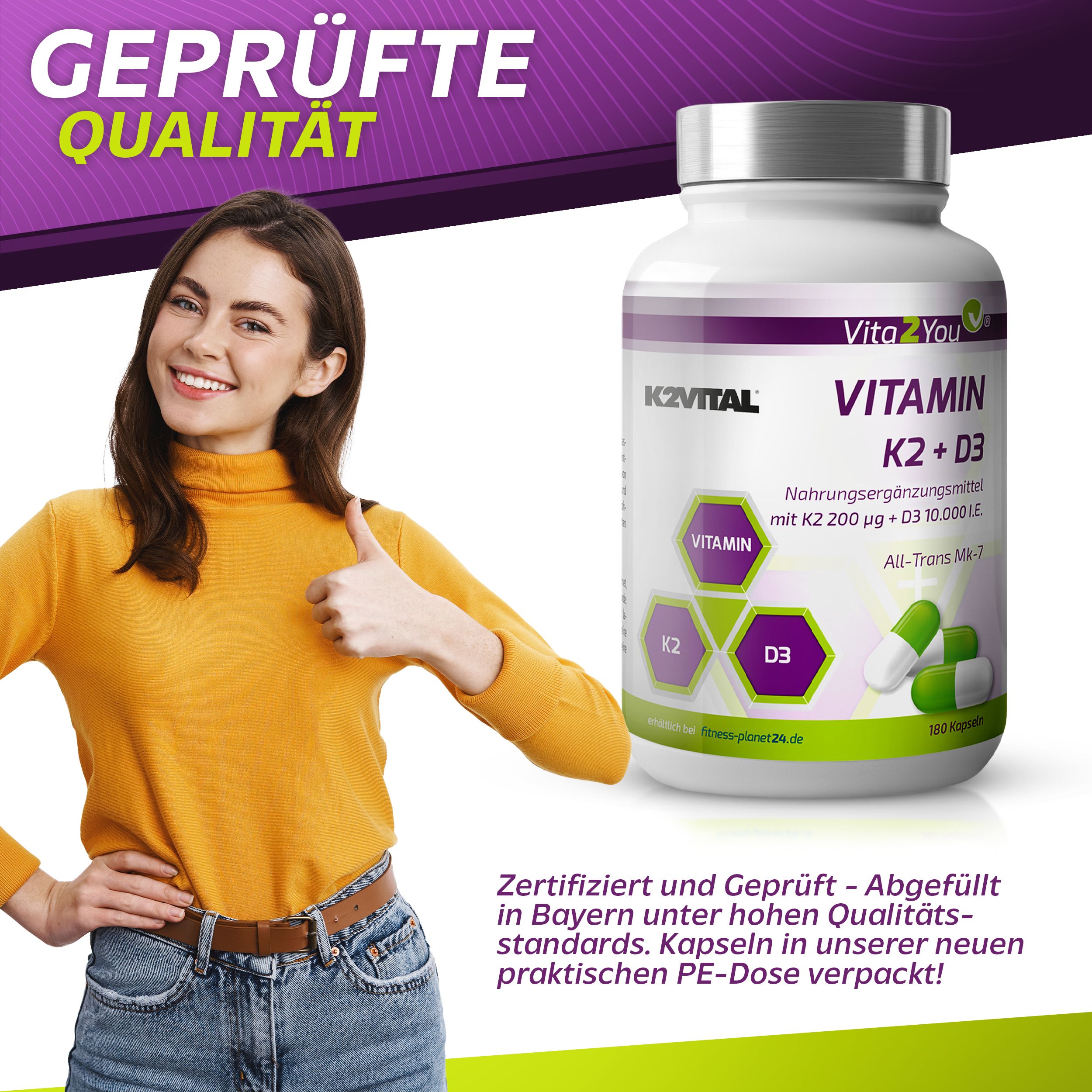 Vita2You Vitamin K2+D3 Kapseln 10.000 IE + K2 200μg K2VITAL