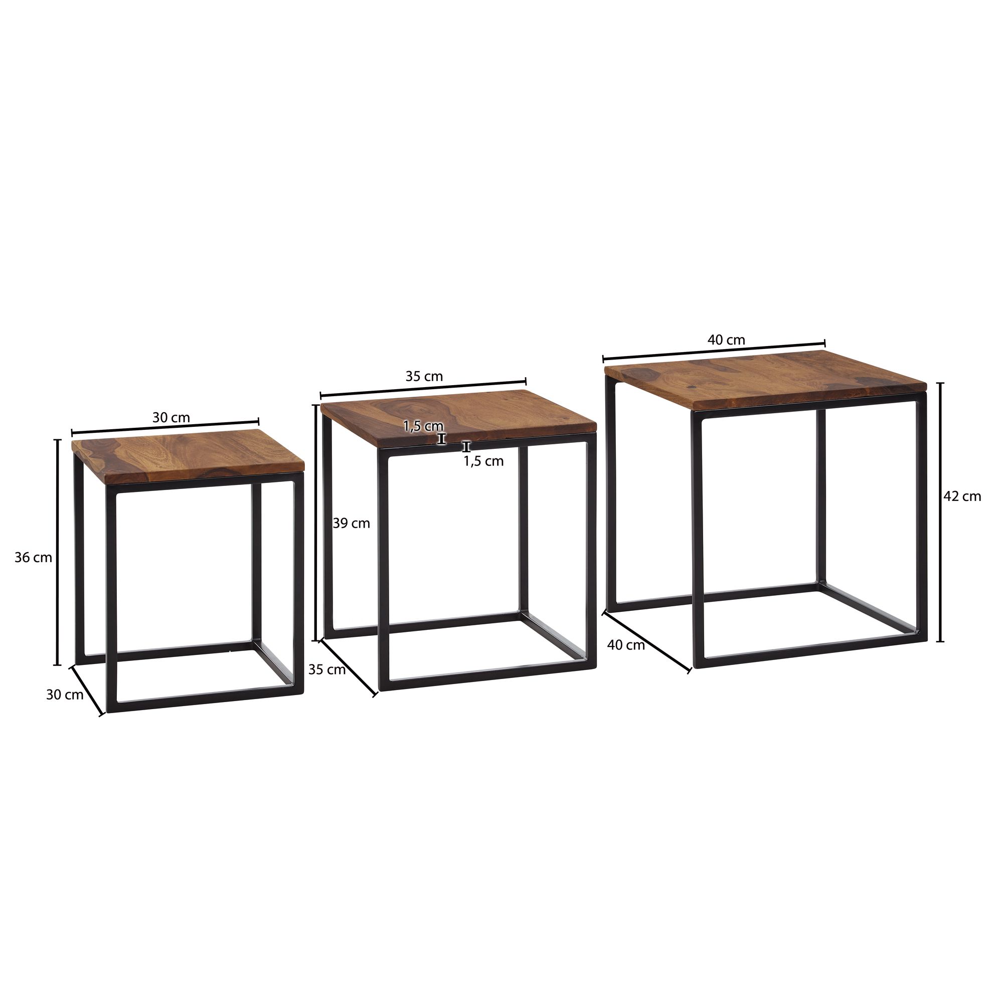 Satztisch FineBuy Beistelltisch 3er Set Holz Massiv Metall Couchtisch Tisch