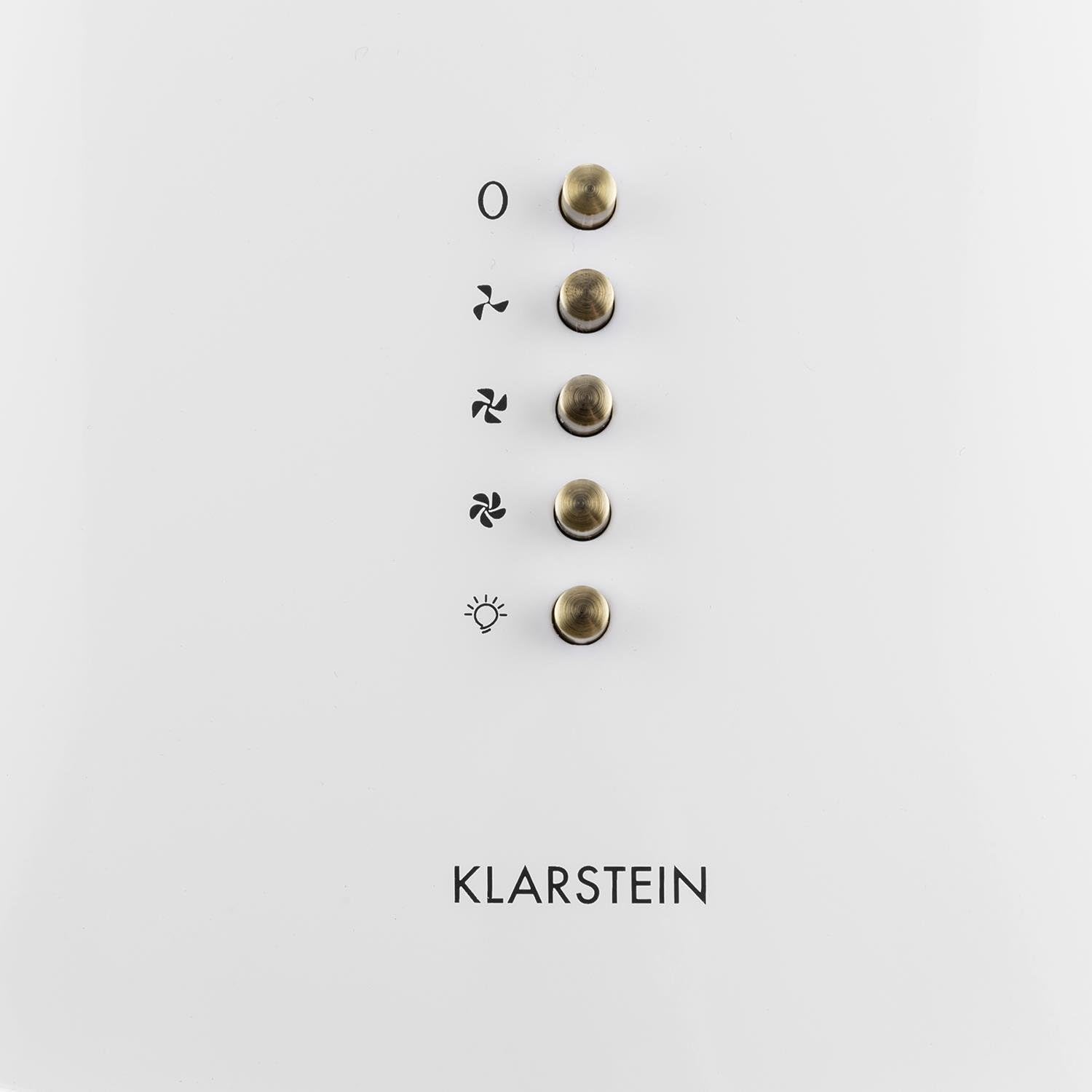 Klarstein Lumio Neo - Retro Dunstabzugshaube, Wandabzugshaube, 60 cm breit, Energieeffizienzklasse A, Abluft/Umluft, 3 Leistungstufen, max. Abluftleistung: 610 m³/h, Edelstahl, weiß