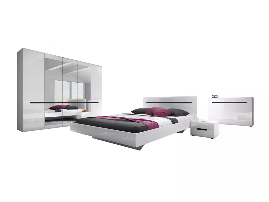 Chambre complète HEKTOR 160x200 cm en blanc - AVEC ARMOIRE
