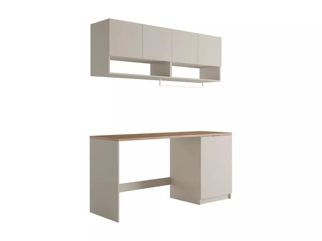 Meubles de buanderie pour machine à laver avec plan de travail - L182 cm - Couleur beige et naturel clair - NATAJI