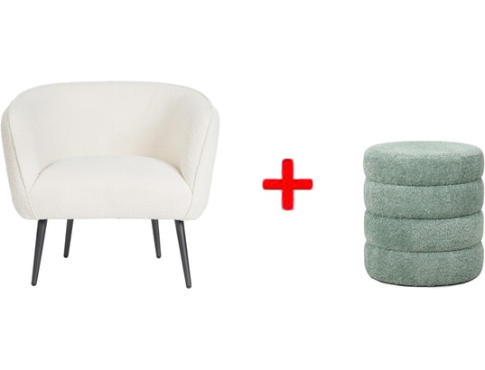 CONCEPT1 - Fauteuil tissu Fauteuil Avril et pouf Fino vert d'eau