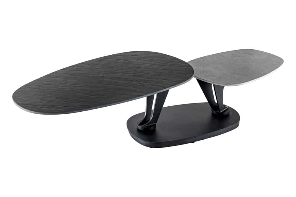Design Couchtisch MOVEMENT schwarz grau rund drehbar Keramik Metallgestell