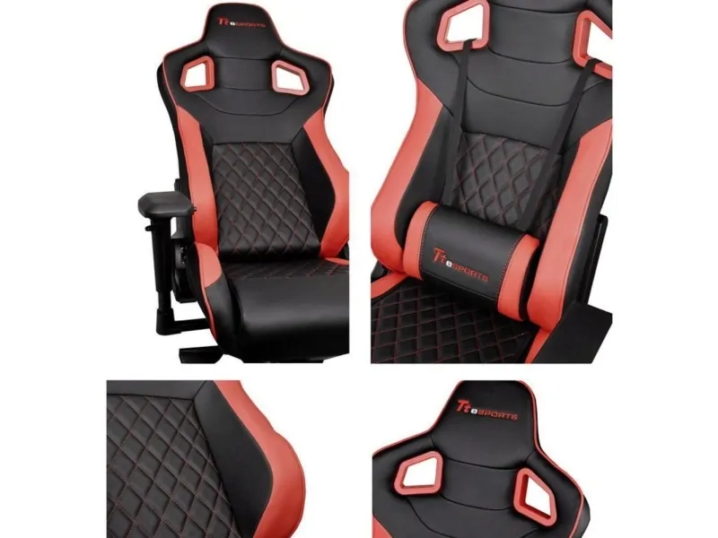 Ttesports GT-Fit 100 - Stol - armstøtter - T-formet - drejeled - aluminium, PVC, stål, kunstig læder, high-density skum - sort, rød
