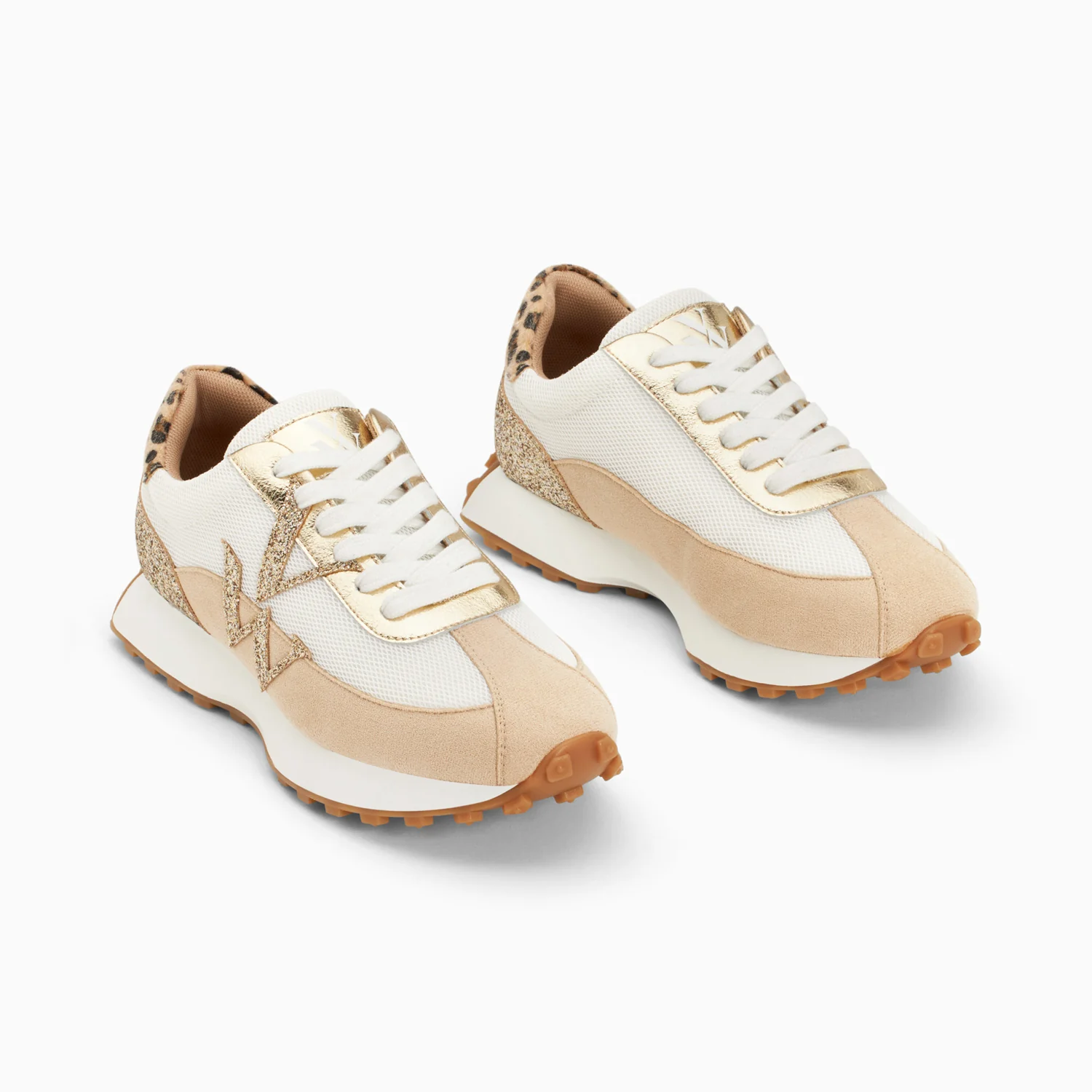 Sneakers-Baskets monogramme Faustine ivoire et beige à semelle running