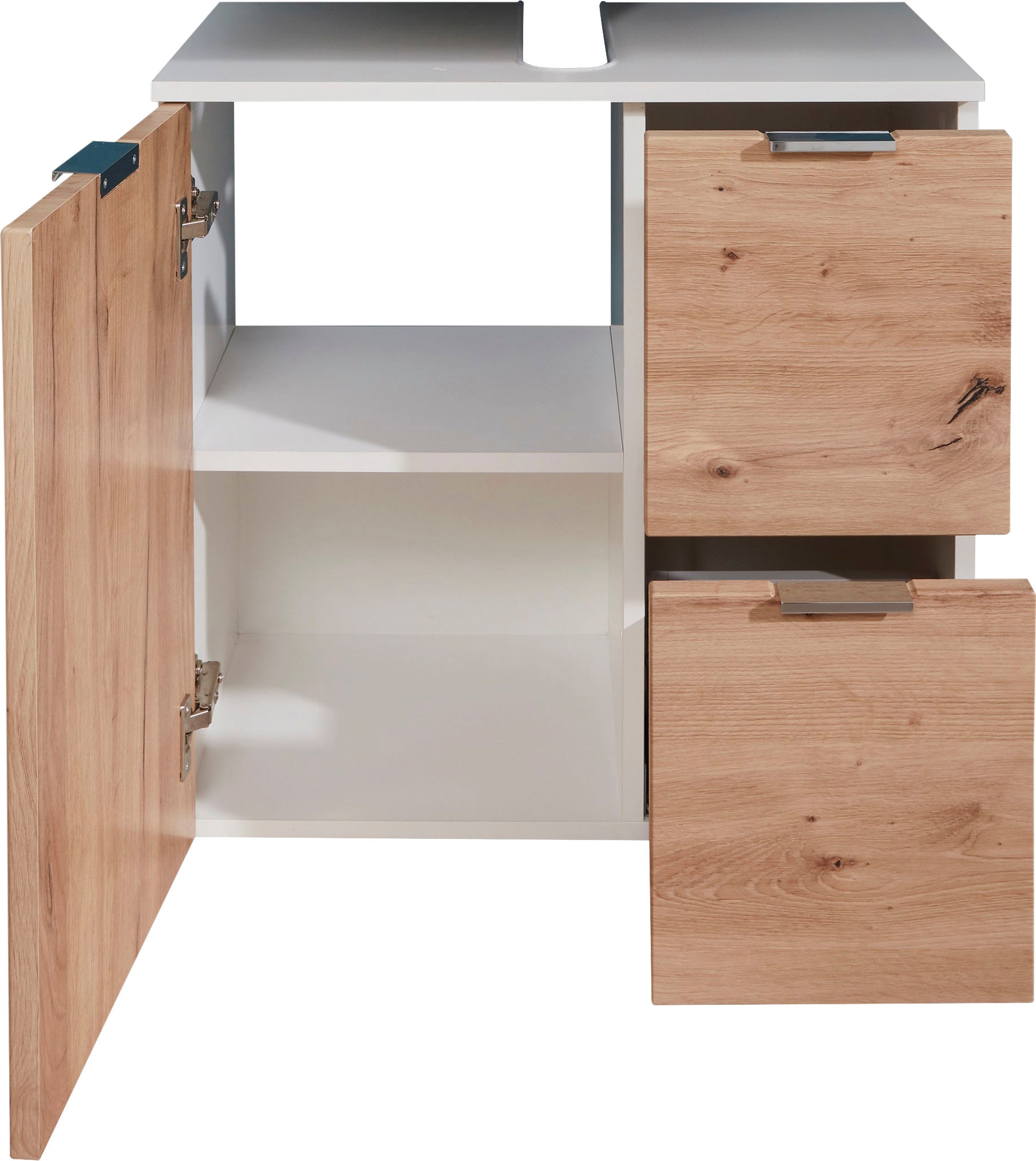 trendteam Waschbeckenunterschrank »Concept One« Waschtisch mit 2 Fächern und 2 Schubladen in Weiss/Echtholzoptik
