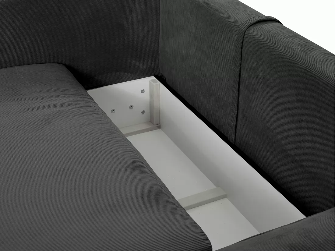 Canapé d'angle droit convertible en velours côtelé gris anthracite TEODORA