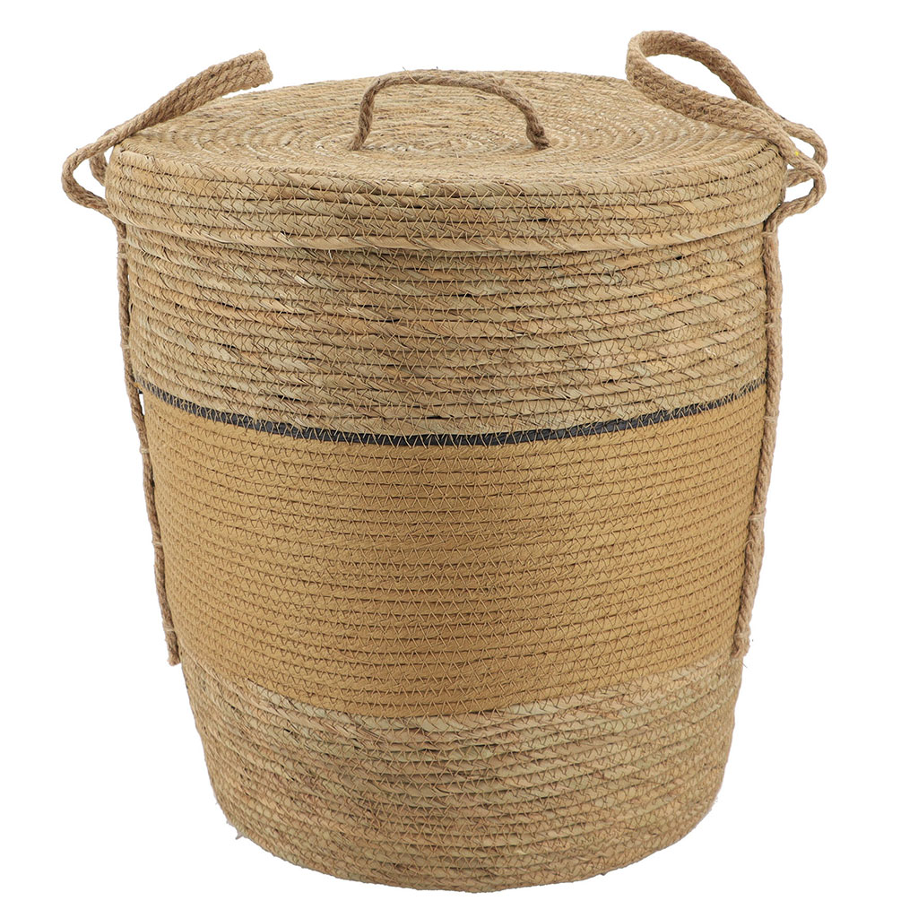 Panière linge couvercle osier naturel 43x37cm