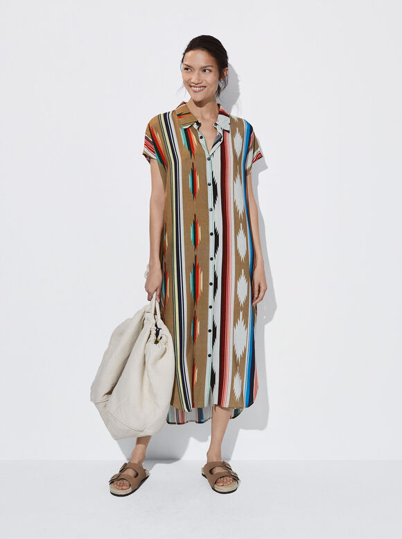 Vestido camisa estampado - Multicolorido