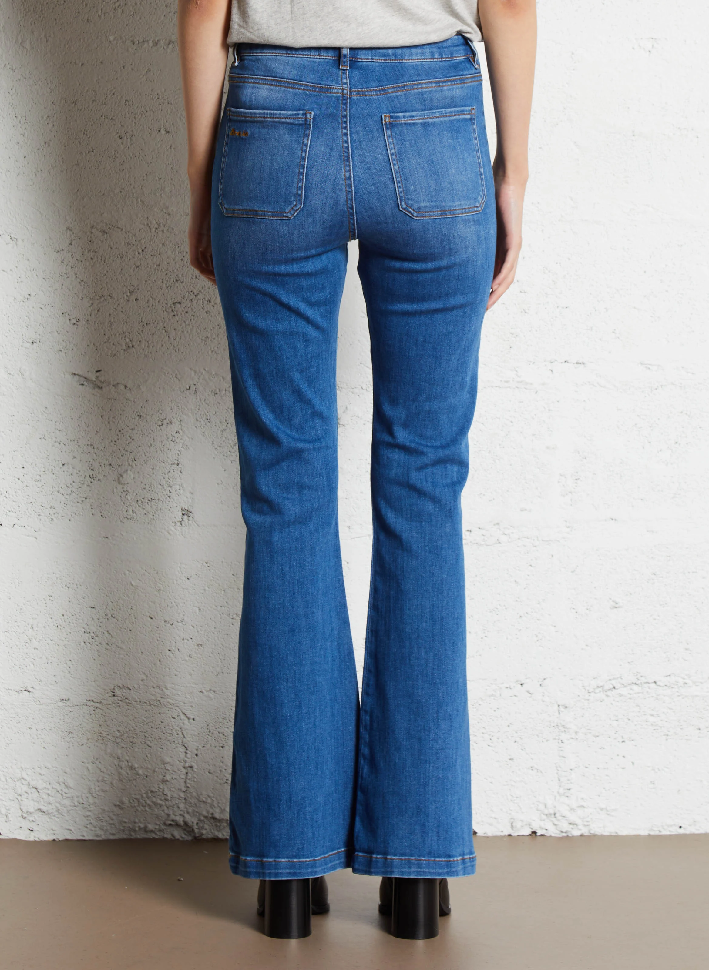 ODESSA - Jean flare poches plaquées en coton mélangé | Bleu