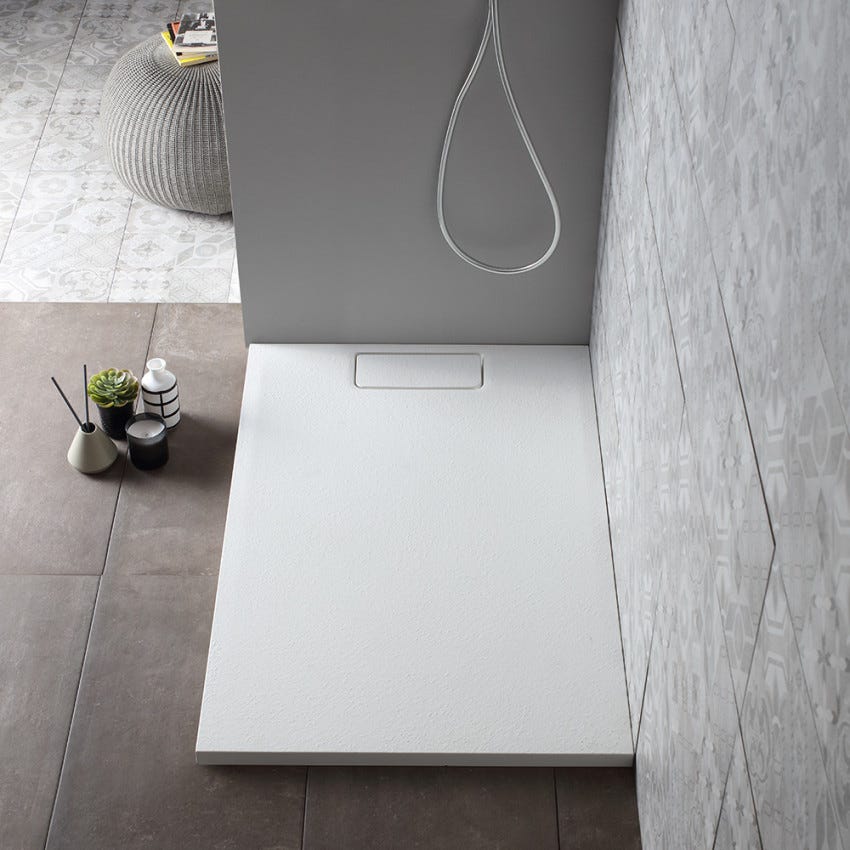 Moderne structuurdouchebak 70x90 cm in mat wit | Mart
