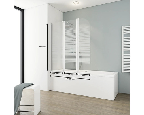 3-delige badwand SCHULTE Komfort ExpressPlus 124,5 x 140 cm helder glasprofiel kleur wit EP1654 04 72 140
