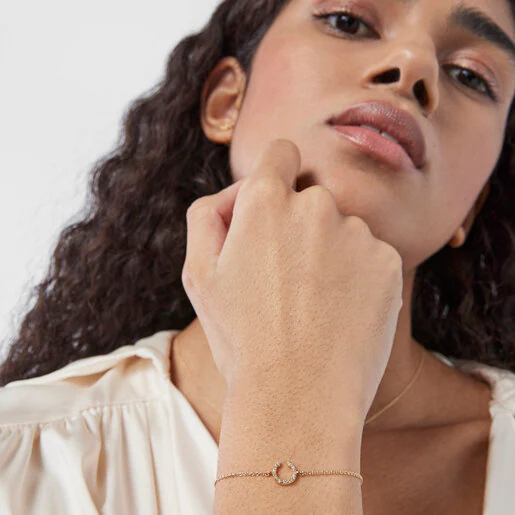 Pulseira TOUS Good Vibes em ouro e diamantes com formato de ferradura