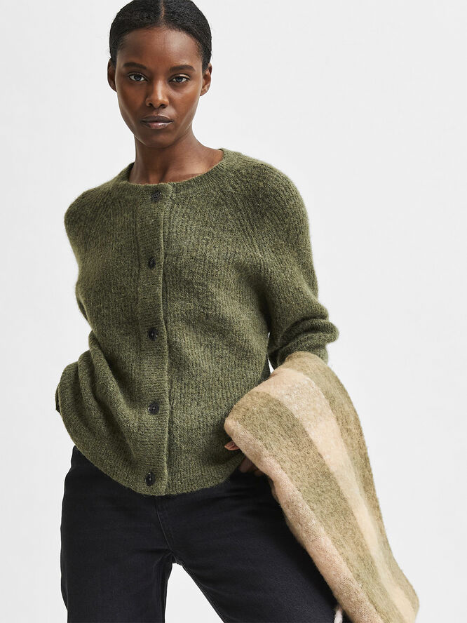 Selected Femme SLFLULU LS ALPACA BLEND KNIT SHORT CARDIGAN B Kalamata/melange