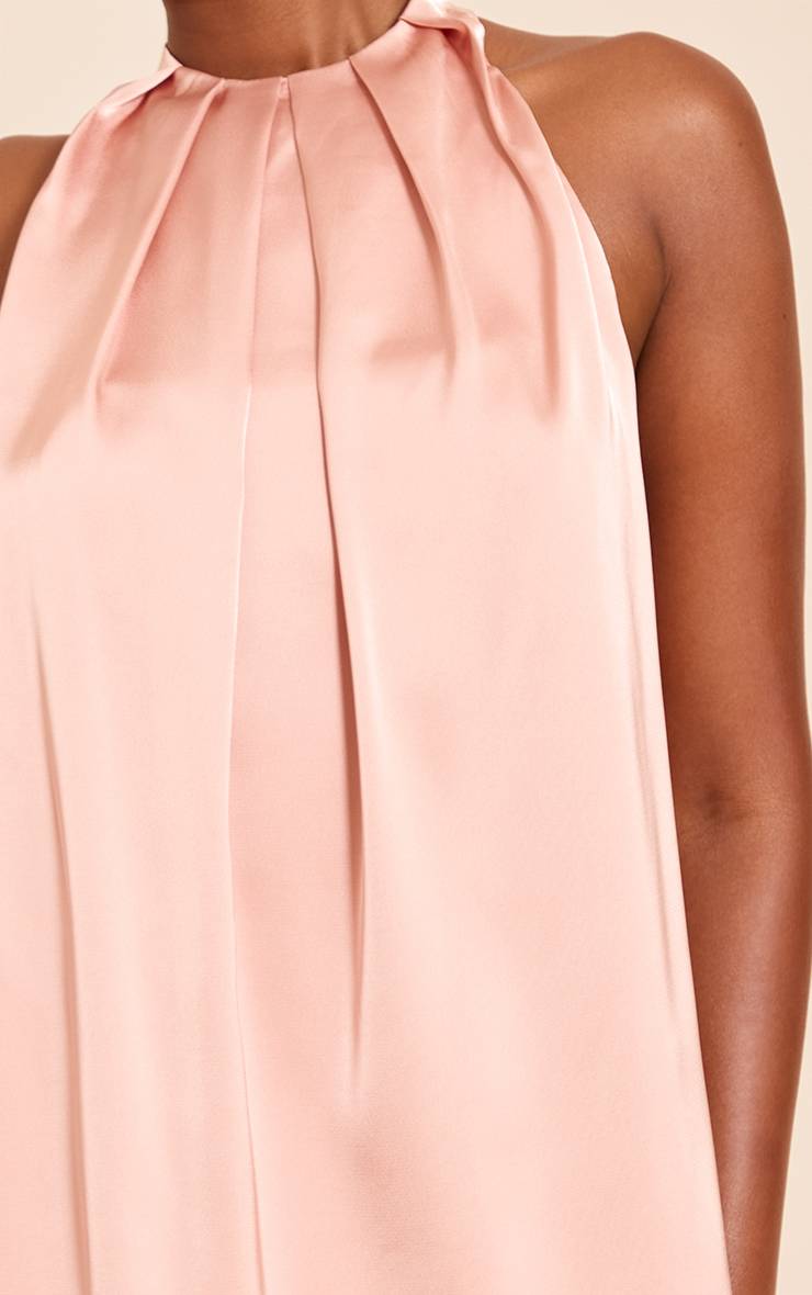 Pêche Robe Courte Droite En Satin À Encolure Champignon