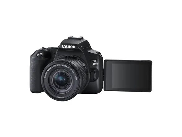 Canon EOS 250D - Digitalkamera - SLR - 24.1 MP - APS-C - 4K / 25 fps - 3x optisk zoom EF-S 18-55 mm IS STM objektiv - Wi-Fi, Bluetooth - sort