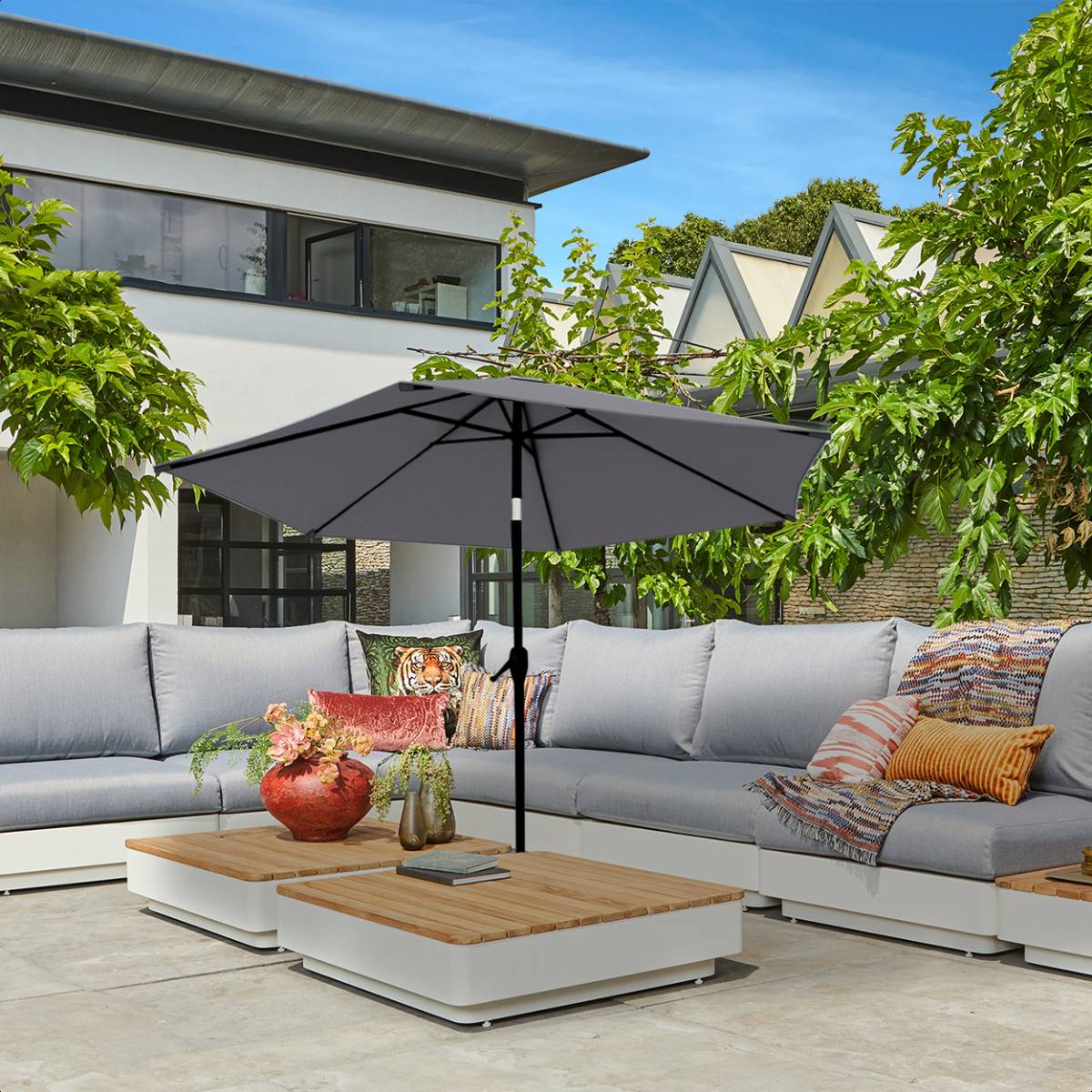 LifeGoods 270 cm parasol met hoes - Dark Grey
