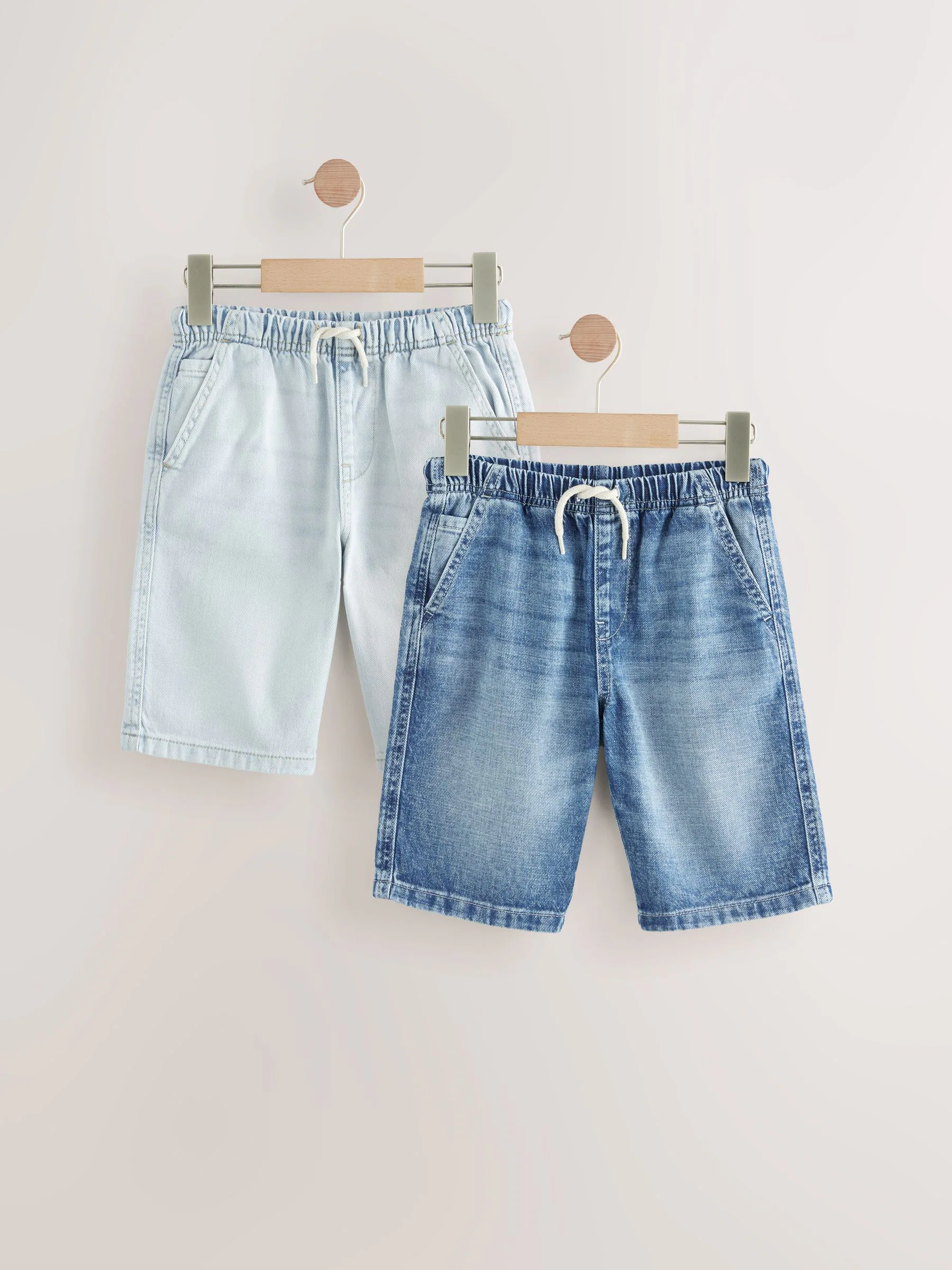Bleek/middenblauw - Bermuda denim shorts met elastische taille verpakking van 2 (3 - 16 jr)