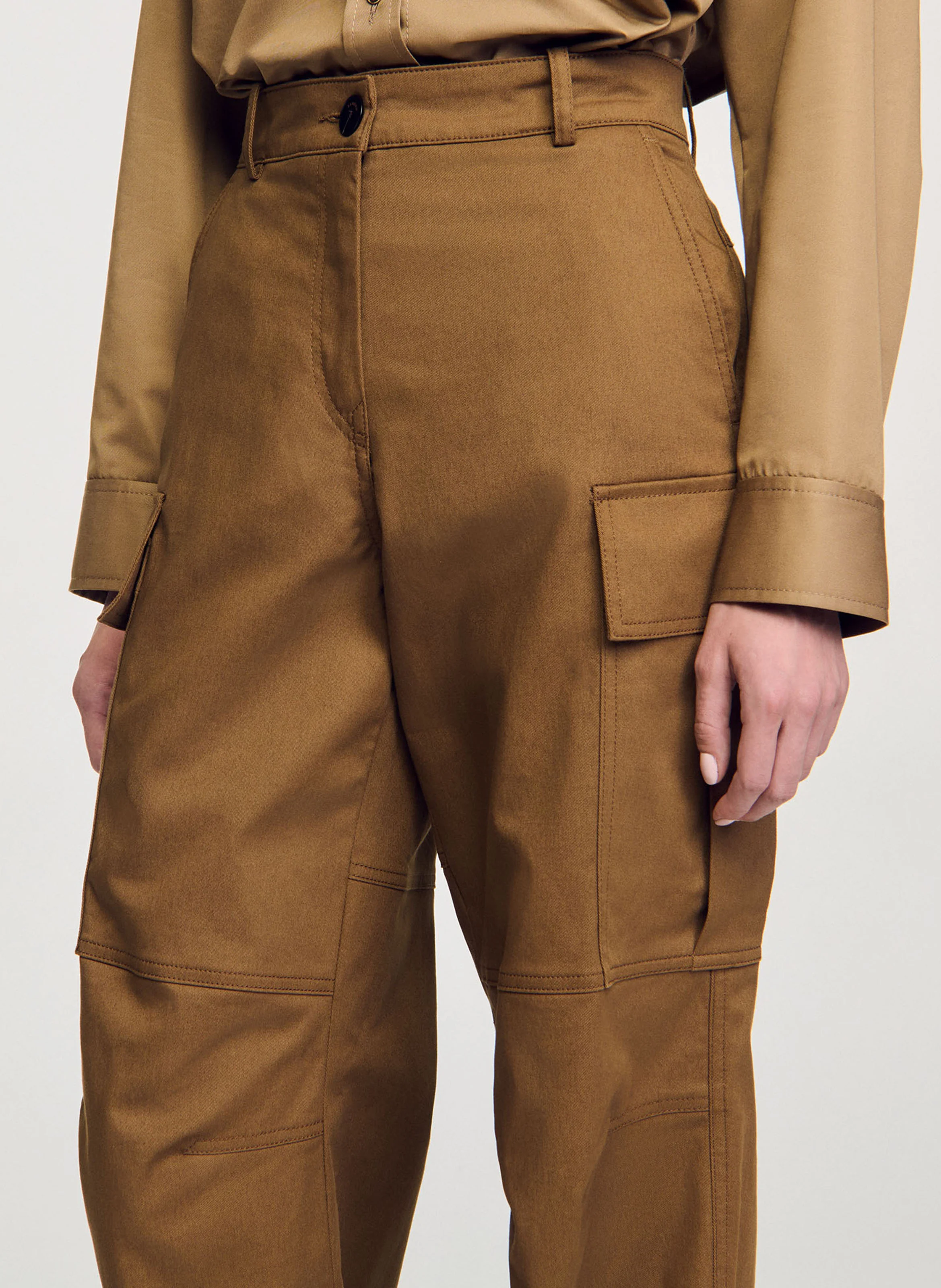 Pantalon cargo large en coton mélangé | Marron
