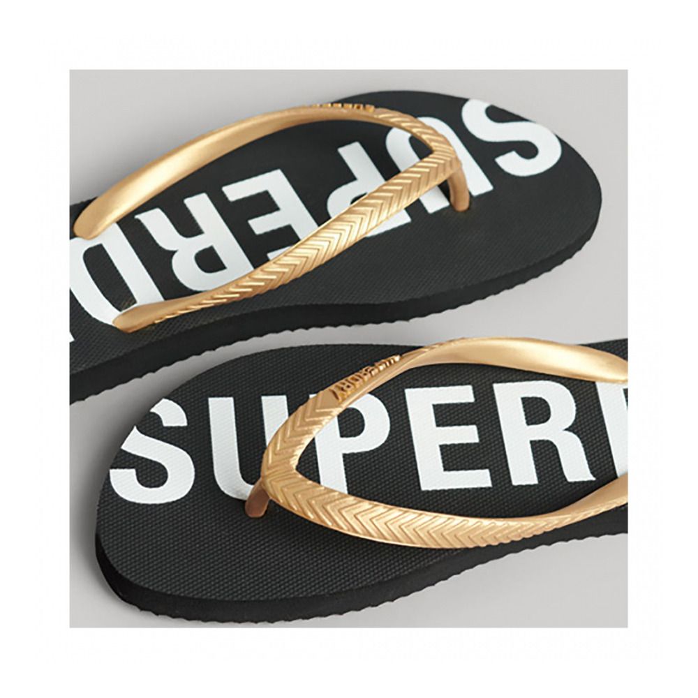 Superdry CODE CORE SPORT FLIP FLOP - Tongs Femme black/metallic gold