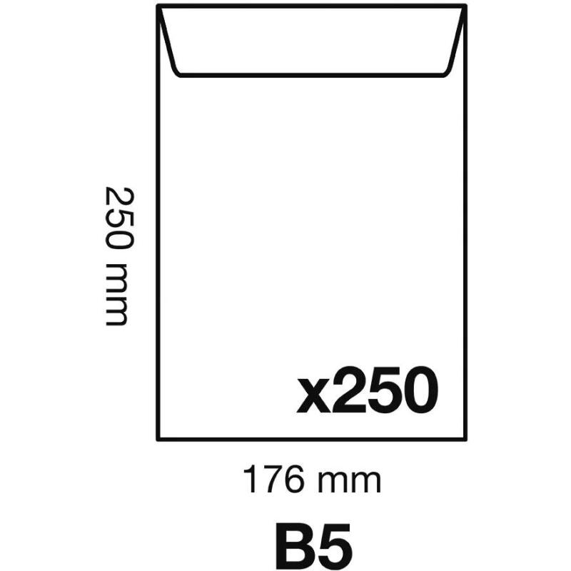 Boite de 250 Pochettes Blanches B5-176x250mm - Auto-Adhésives - 90g/m2 - Blanc