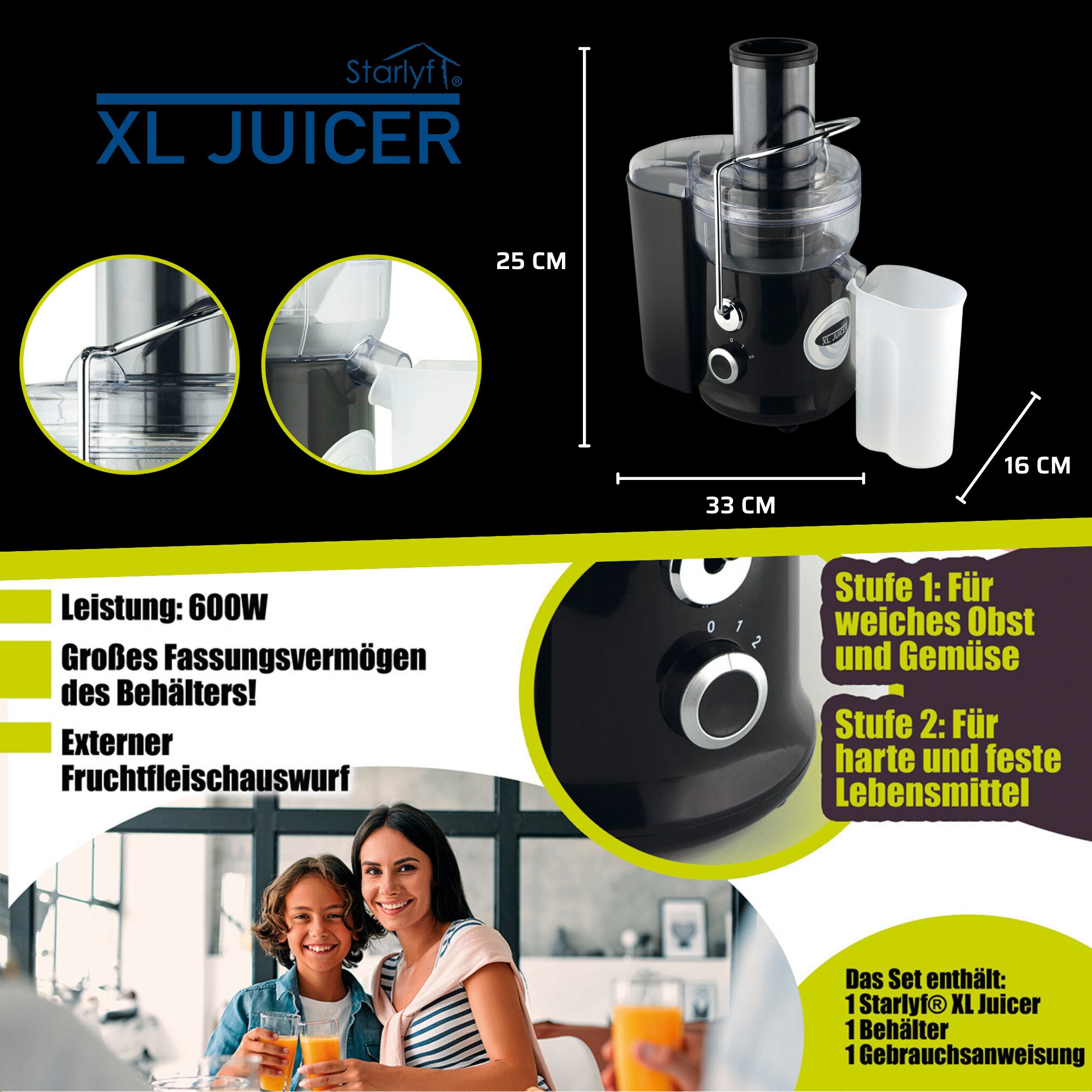Starlyf® Entsafter- Zentrifugenentsafter ganze Früchte XL Juicer