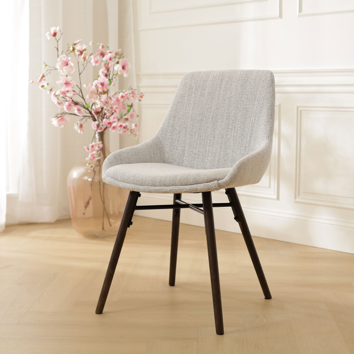Eetkamerstoel Nena-Isa grijs beige gemêleerd - walnoot