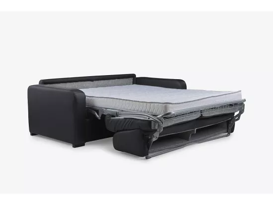 Canapé 3 places convertible express en cuir noir matelas 13 cm BEVIS