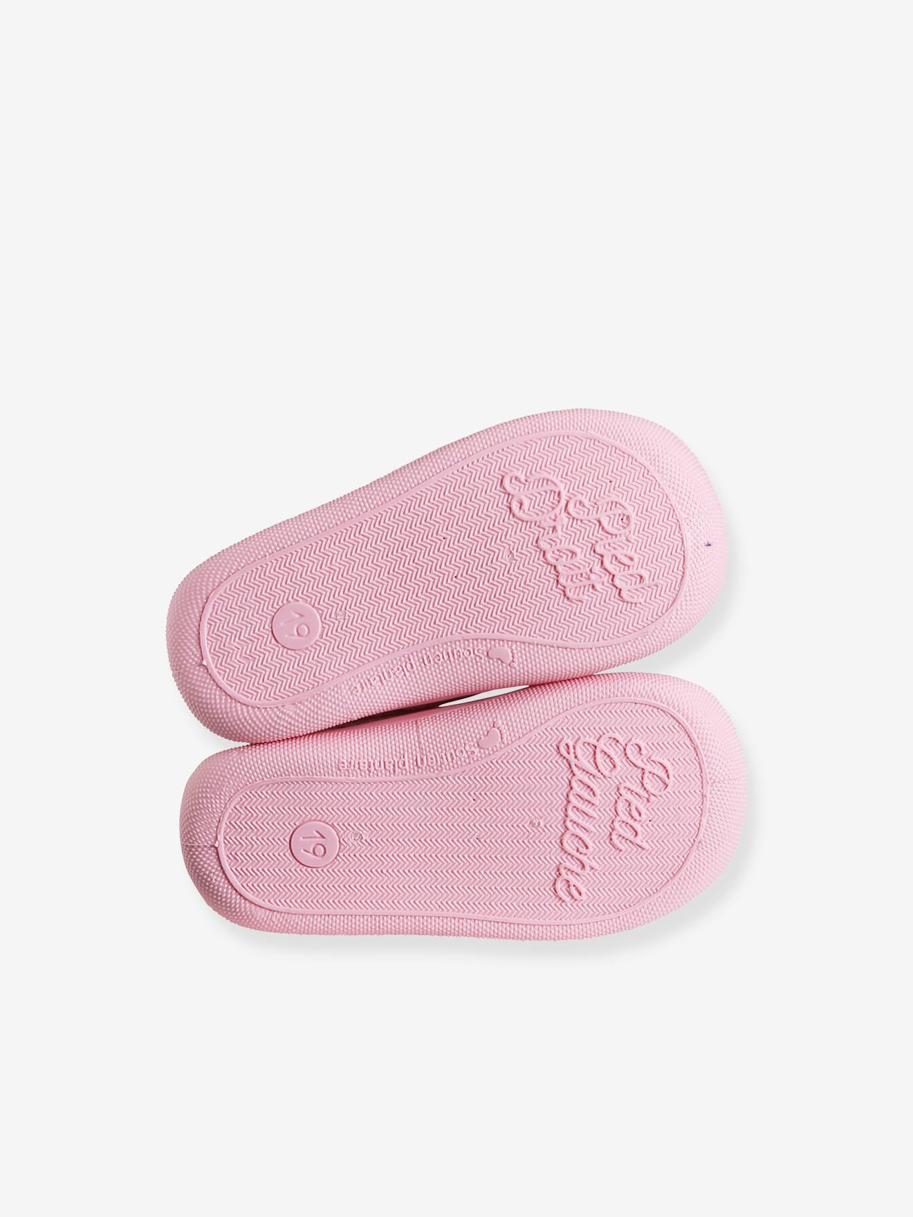 Pantufas de casa rosa para bebê com zíper, fabricadas na França.
