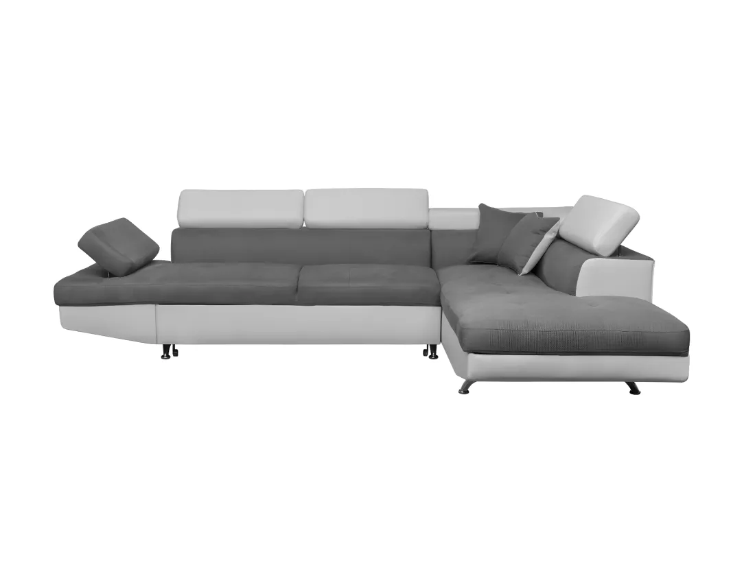 Canapé d'angle droit 5 places Rio Convertible avec coffre en microfibre et simili - Blanc/Gris - L271 x P192 x H70cm - Loungitude