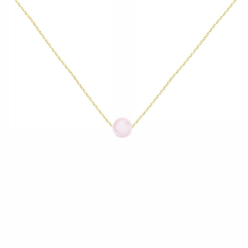Collier Or Jaune et Perle Rose