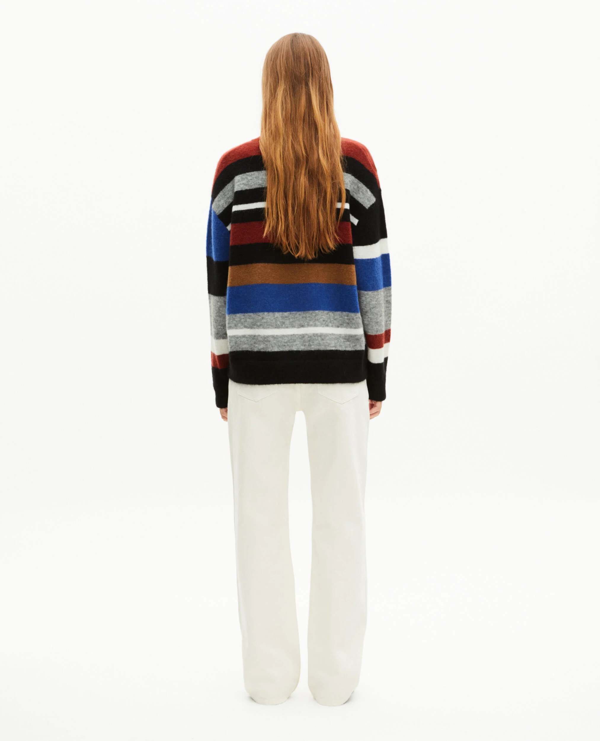 Pull en laine mélangée à rayures multicolores