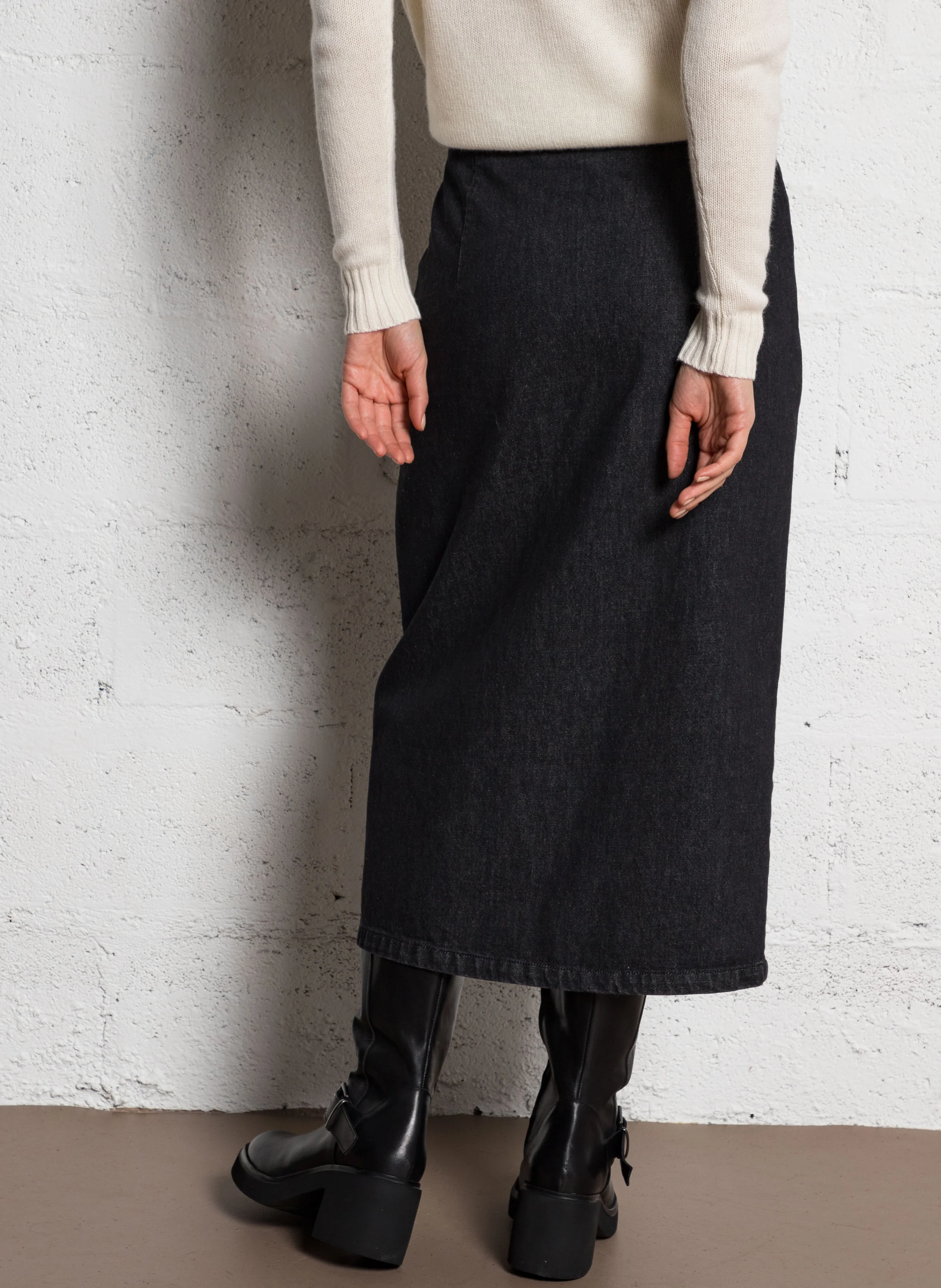 JILIAN - Jupe midi en denim de coton | Bleu