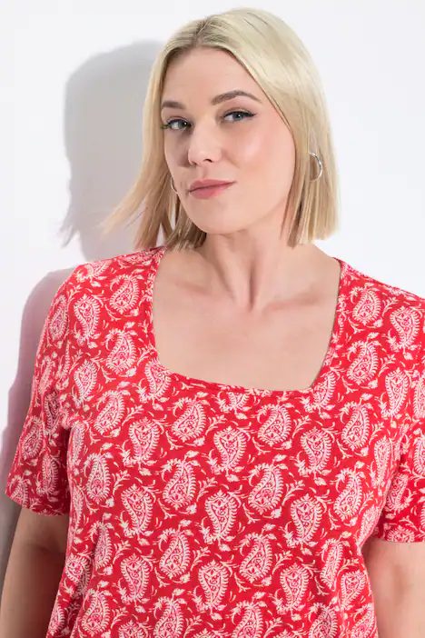 T-Shirt, gemustert, A-Linie, Carree-Ausschnitt, Halbarm, lychee